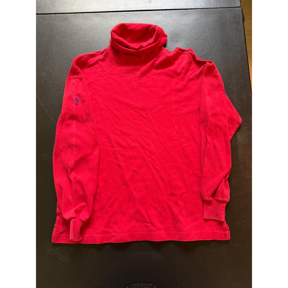 Y2K Polo Ralph Lauren Red Turtleneck Long Sleeve Cotton Knit Shirt S Blue Pony